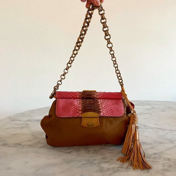 Prada Tessuto Nylon and Python Chain Shoulder Bag - Picture 1 of 4